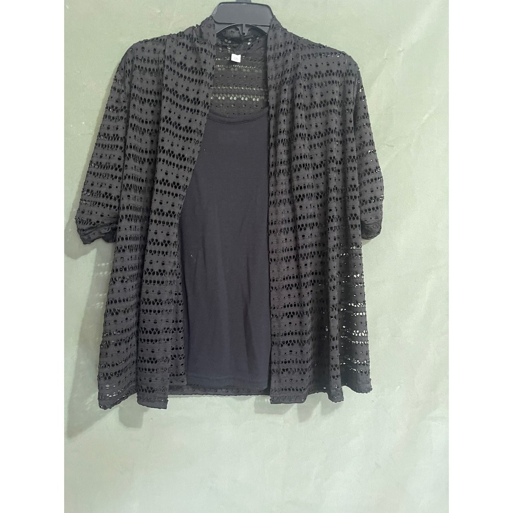 Kim Rogers Womens Black Eyelet Lace Cardigan and Tank Set Petite Medium PM